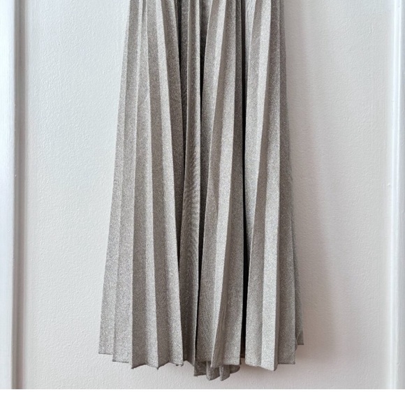 Anthropologie Elevenses Lunar Silver Metallic Pleated Dress - Picture 4 of 7
